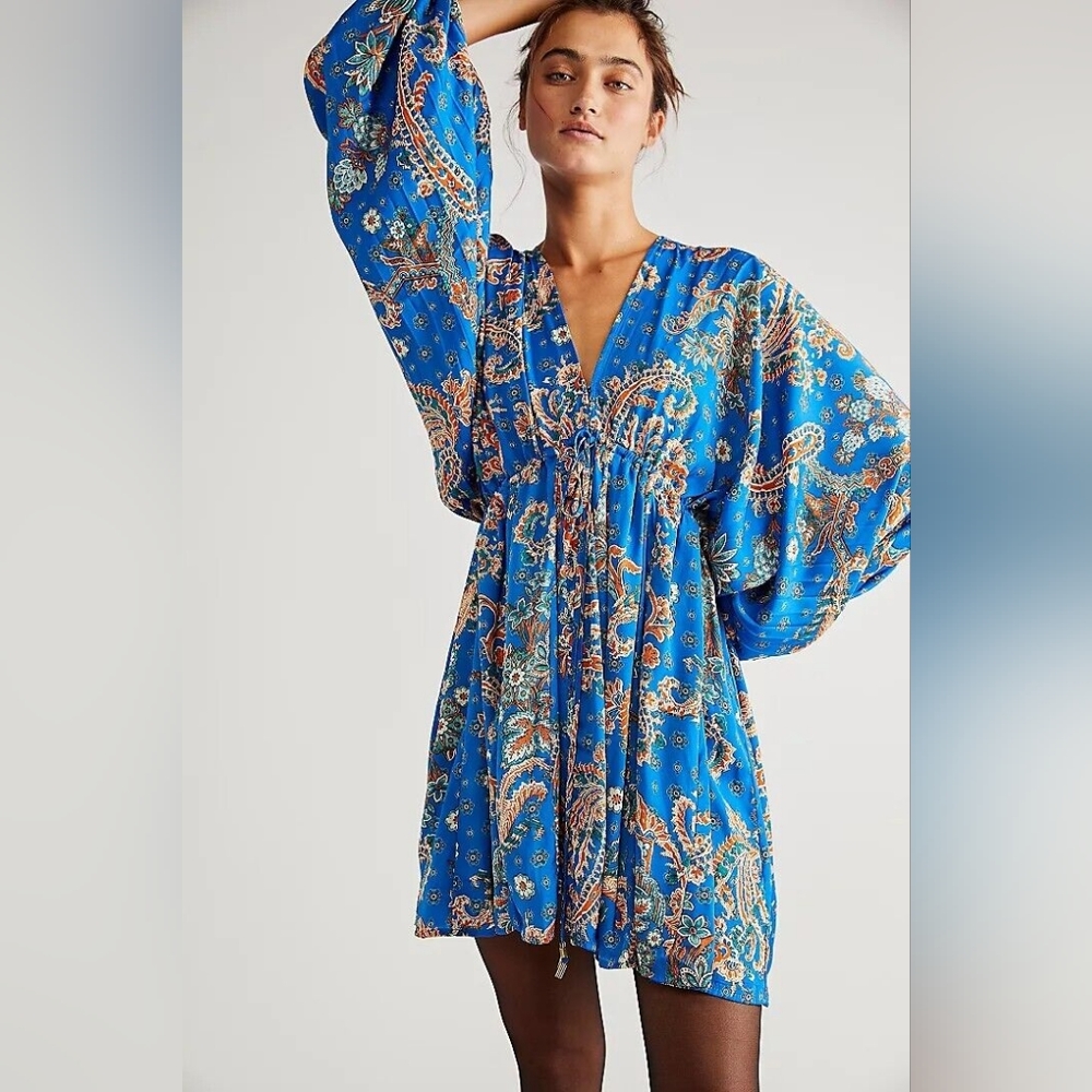 New FREE PEOPLE Printed Arzel Mini Dress / Botanical Combo NWOT - Picture 1 of 6